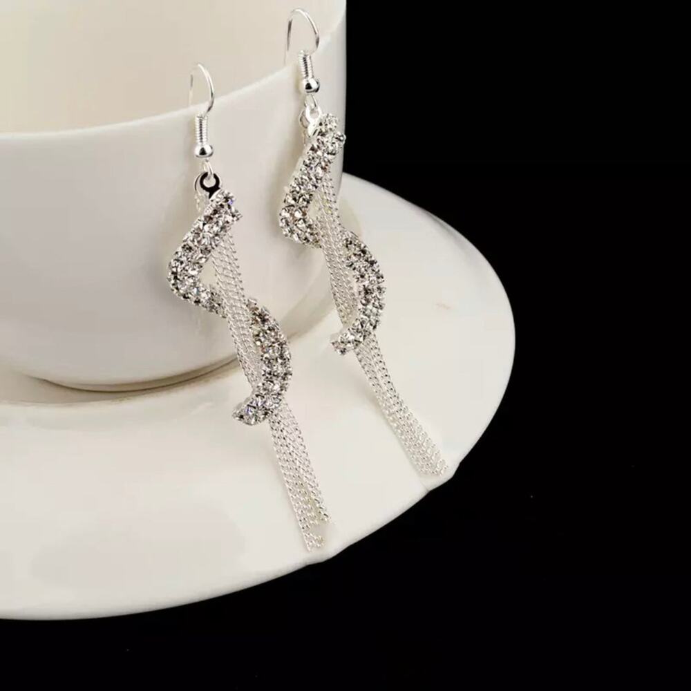 Silver Chandelier Crystal Tassel Earrings 4-i-7-02